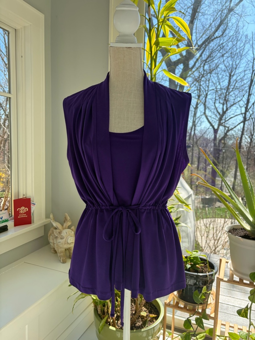 Anne Klein Sleeveless Drawstring Waist Layered Top